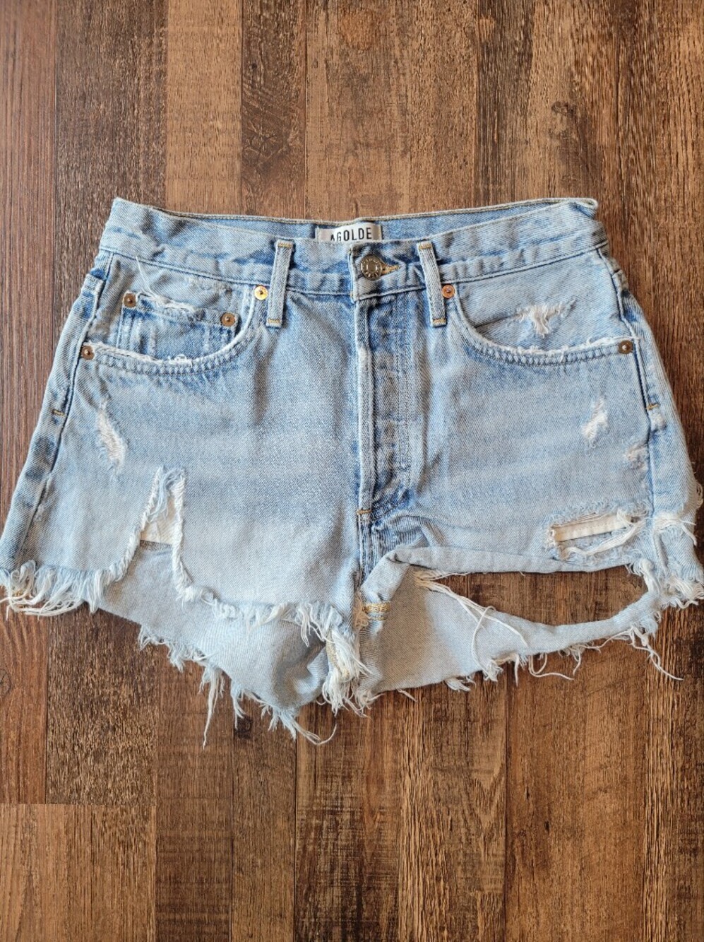 Agolde Light Wash Cut Off Denim Shorts